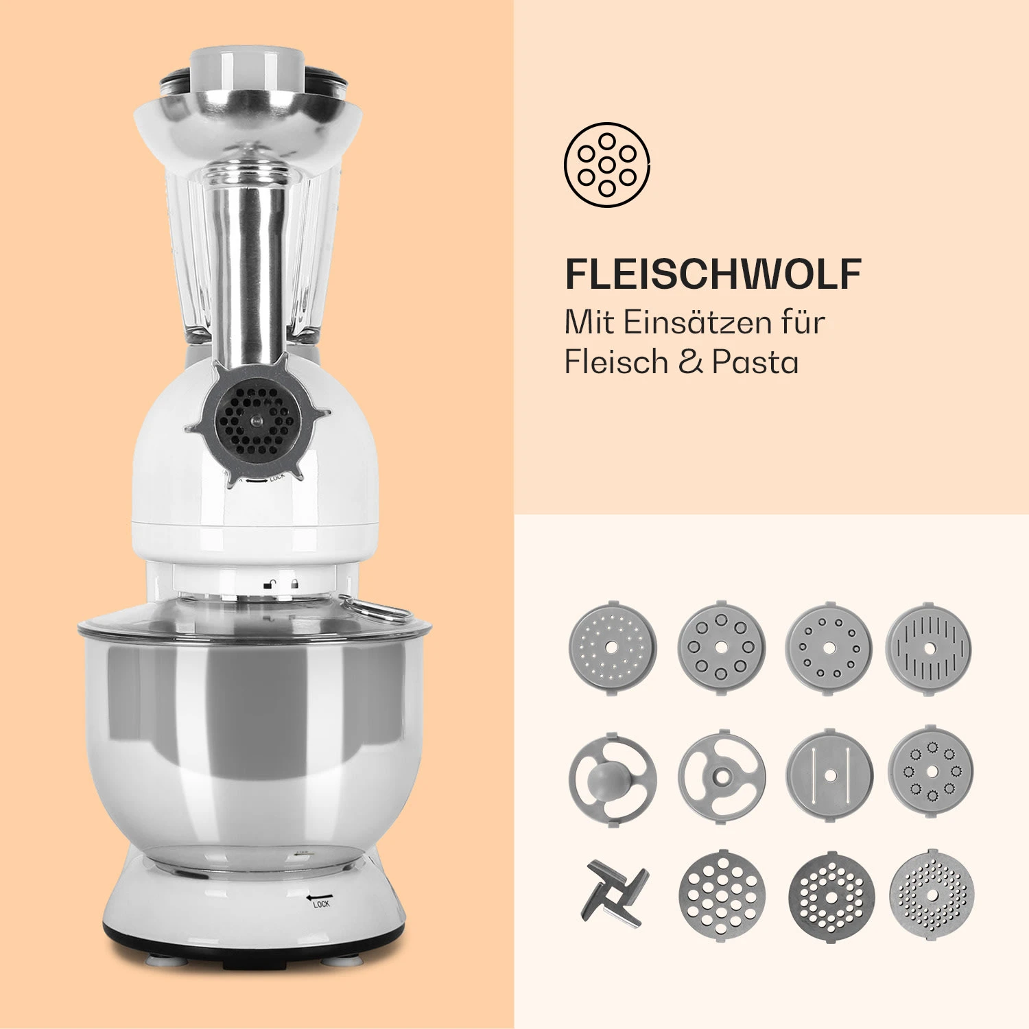 Lucia Küchenmaschine 3-in-1 2000 W / 2,7 PS 5 Ltr Edelstahl BPA-frei 5 Lucia Küchenmaschine 3-in-1 2000 W / 2,7 PS 5 Ltr Edelstahl BPA-frei – Bild 5