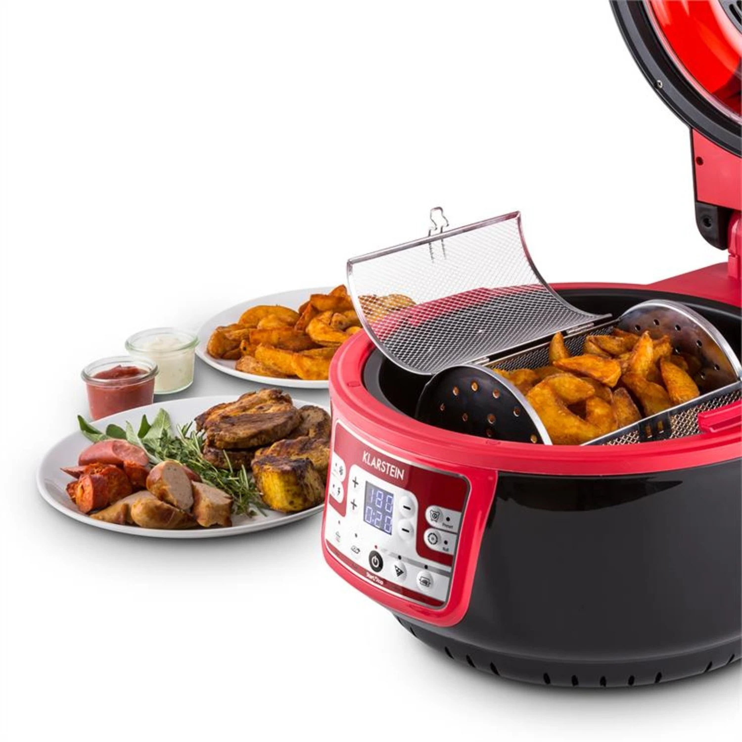 VitAir Turbo Heißluftfritteuse Rot-schwarz 1400W Grillen Backen 9l 9 VitAir Turbo Heißluftfritteuse Rot-schwarz 1400W Grillen Backen 9l – Bild 9