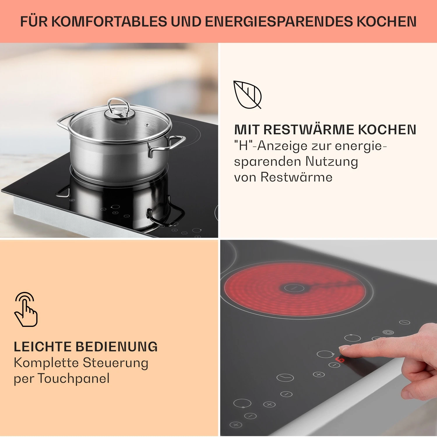 Virtuosa Keramikkochfeld Einbauherd 6500W 59x52cm 4 Zonen Glaskeramik 4 Virtuosa Keramikkochfeld Einbauherd 6500W 59x52cm 4 Zonen Glaskeramik – Bild 4