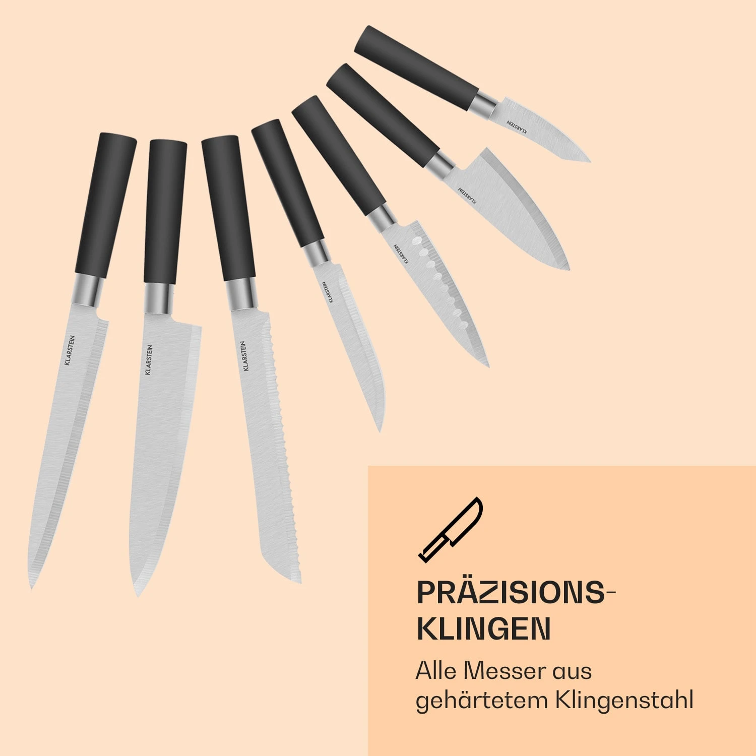 Kitano 8tlg. Messer-Set Mit Block 7 Messer Stahl Edler Holzblock 4 Kitano 8tlg. Messer-Set Mit Block 7 Messer Stahl Edler Holzblock – Bild 4