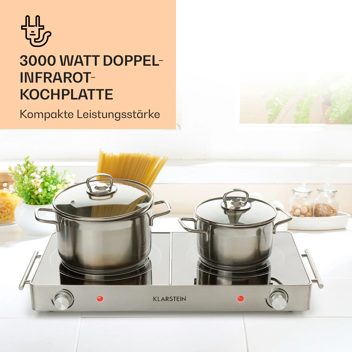 VariCook Duo Kochplatte 3000W Edelstahlgehäuse Tragegriffe 2 VariCook Duo Kochplatte 3000W Edelstahlgehäuse Tragegriffe – Bild 2