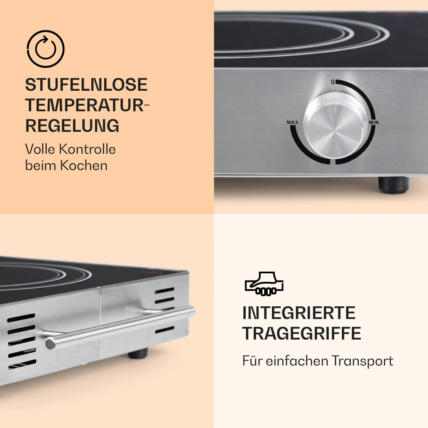 VariCook Duo Kochplatte 3000W Edelstahlgehäuse Tragegriffe 4 VariCook Duo Kochplatte 3000W Edelstahlgehäuse Tragegriffe – Bild 4
