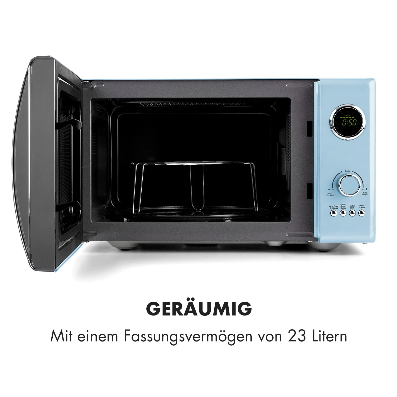 Fine Dinesty 2-in-1-Mikrowelle: 23l 800W / Grill: 1000W Blau 6 Fine Dinesty 2-in-1-Mikrowelle: 23l 800W / Grill: 1000W Blau – Bild 6