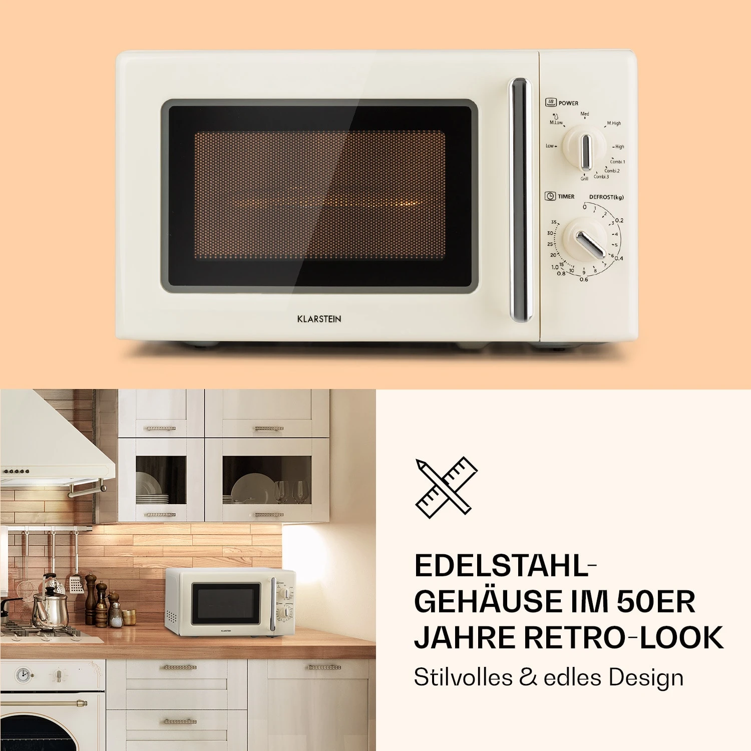 Caroline Mikrowellen-Grill 20 Ltr 700 W / 1000 W Ø 25,5cm Retro 5 Caroline Mikrowellen-Grill 20 Ltr 700 W / 1000 W Ø 25,5cm Retro – Bild 5