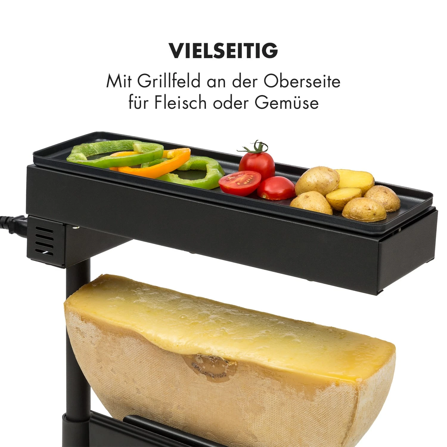 Appenzell Peak Raclette Mit Grill 1000W Thermostatschalter Schwarz 4 Appenzell Peak Raclette Mit Grill 1000W Thermostatschalter Schwarz – Bild 4