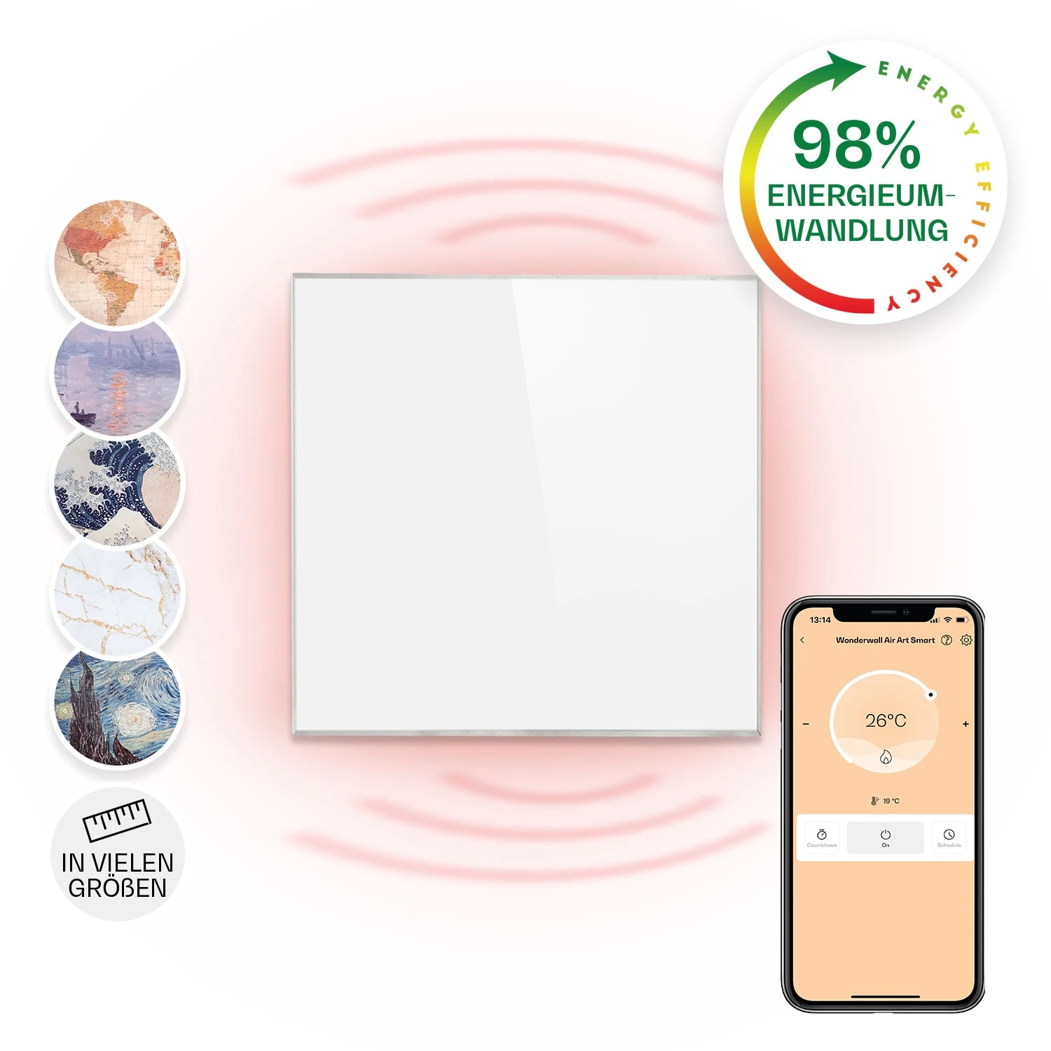 Wonderwall Smart Infrarotheizung 60x60cm App 360W Wochentimer IP24 1 Wonderwall Smart Infrarotheizung 60x60cm App 360W Wochentimer IP24