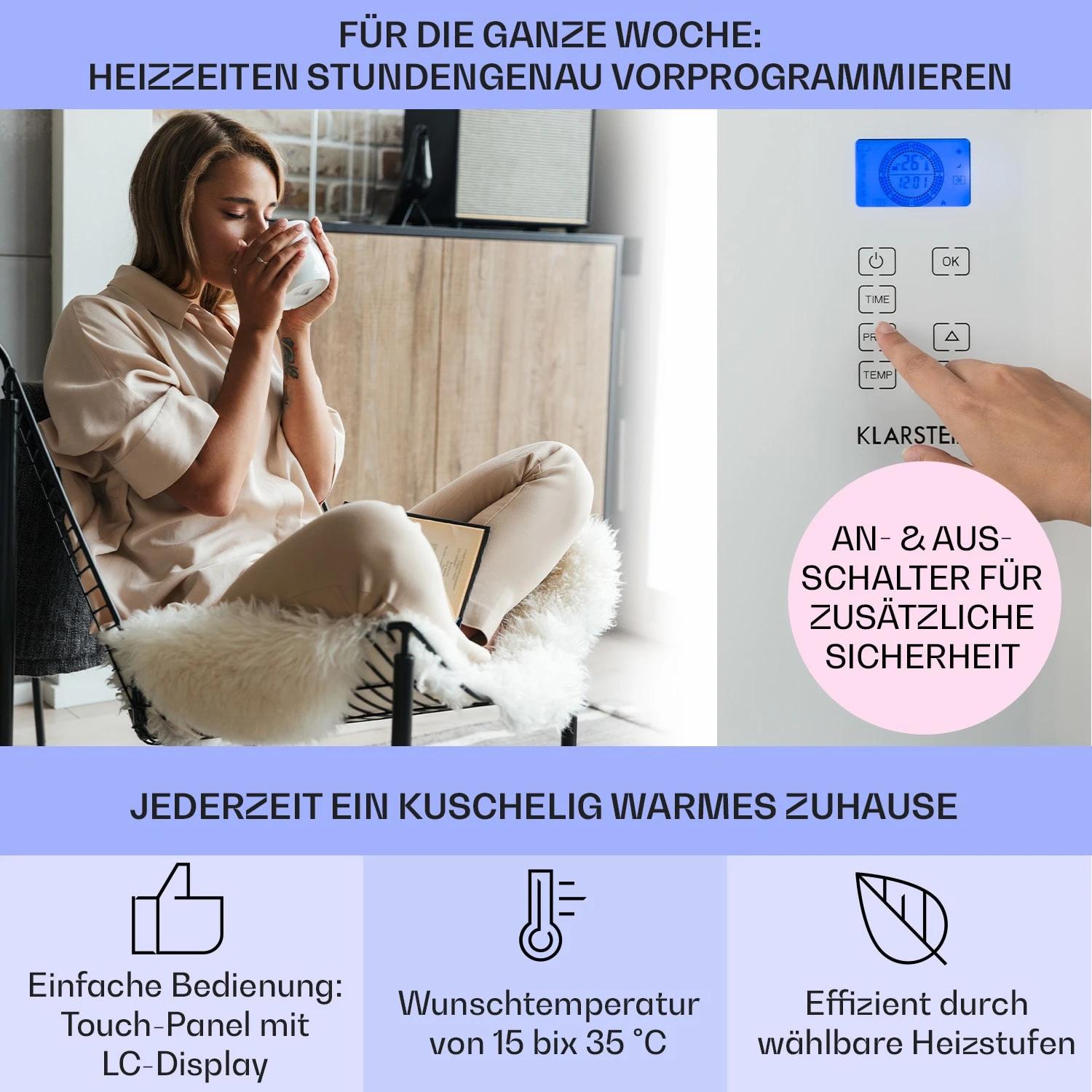 Norderney Konvektions-Heizgerät Thermostat Timer 1000W 20m² Weiß 3 Norderney Konvektions-Heizgerät Thermostat Timer 1000W 20m² Weiß – Bild 3