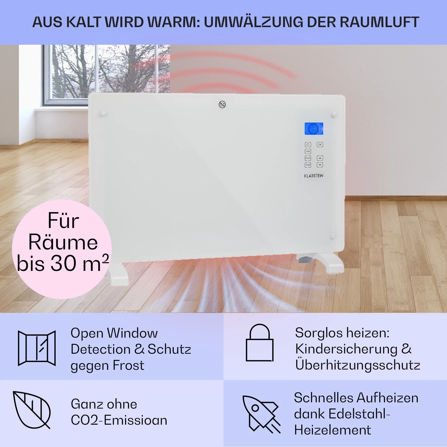 Norderney Konvektions-Heizgerät Thermostat Timer 2000W 30m² Weiß 4 Norderney Konvektions-Heizgerät Thermostat Timer 2000W 30m² Weiß – Bild 4