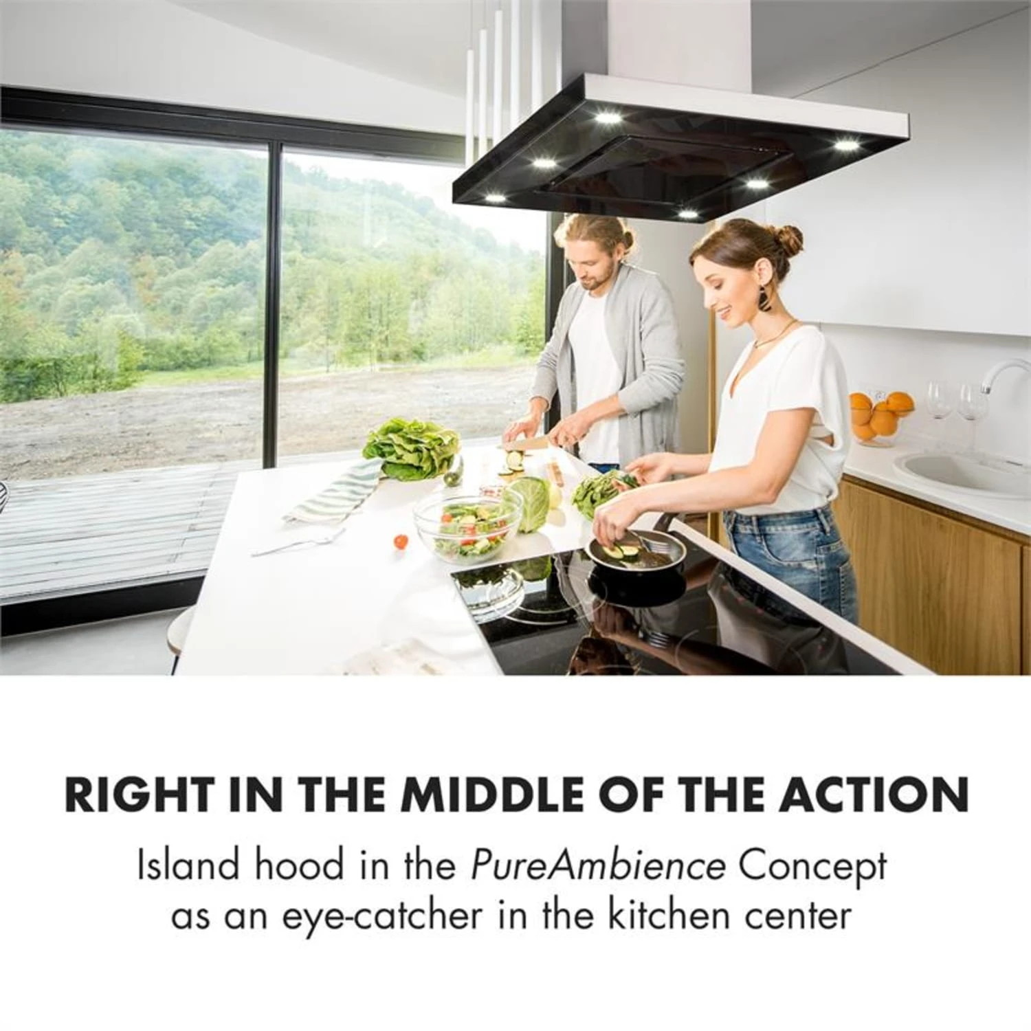Valeria Inselabzugshaube 90cm 650m³/h Abluft Touch LED Glas Edelstahl 2 Valeria Inselabzugshaube 90cm 650m³/h Abluft Touch LED Glas Edelstahl – Bild 2