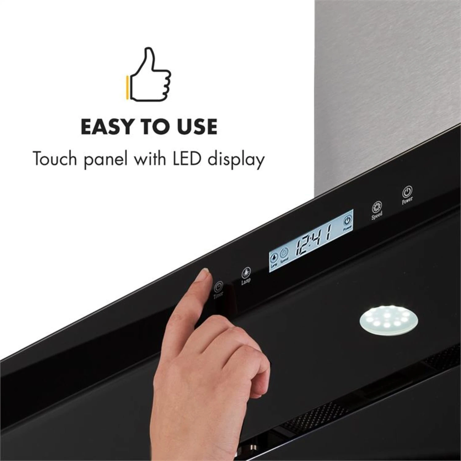 Valeria Inselabzugshaube 90cm 650m³/h Abluft Touch LED Glas Edelstahl 7 Valeria Inselabzugshaube 90cm 650m³/h Abluft Touch LED Glas Edelstahl – Bild 7