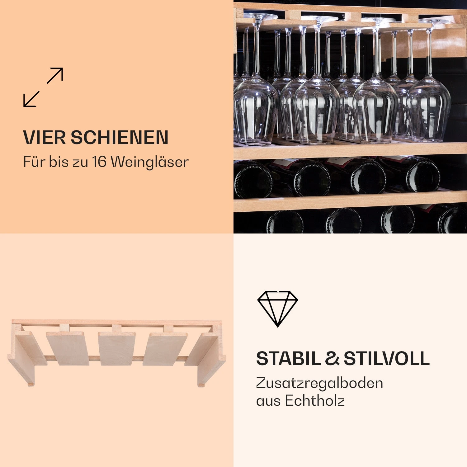 Barossa 102 Duo Weinglas-Regal Zubehör 16 Gläser 4 Schienen Echtholz 2 Barossa 102 Duo Weinglas-Regal Zubehör 16 Gläser 4 Schienen Echtholz – Bild 2