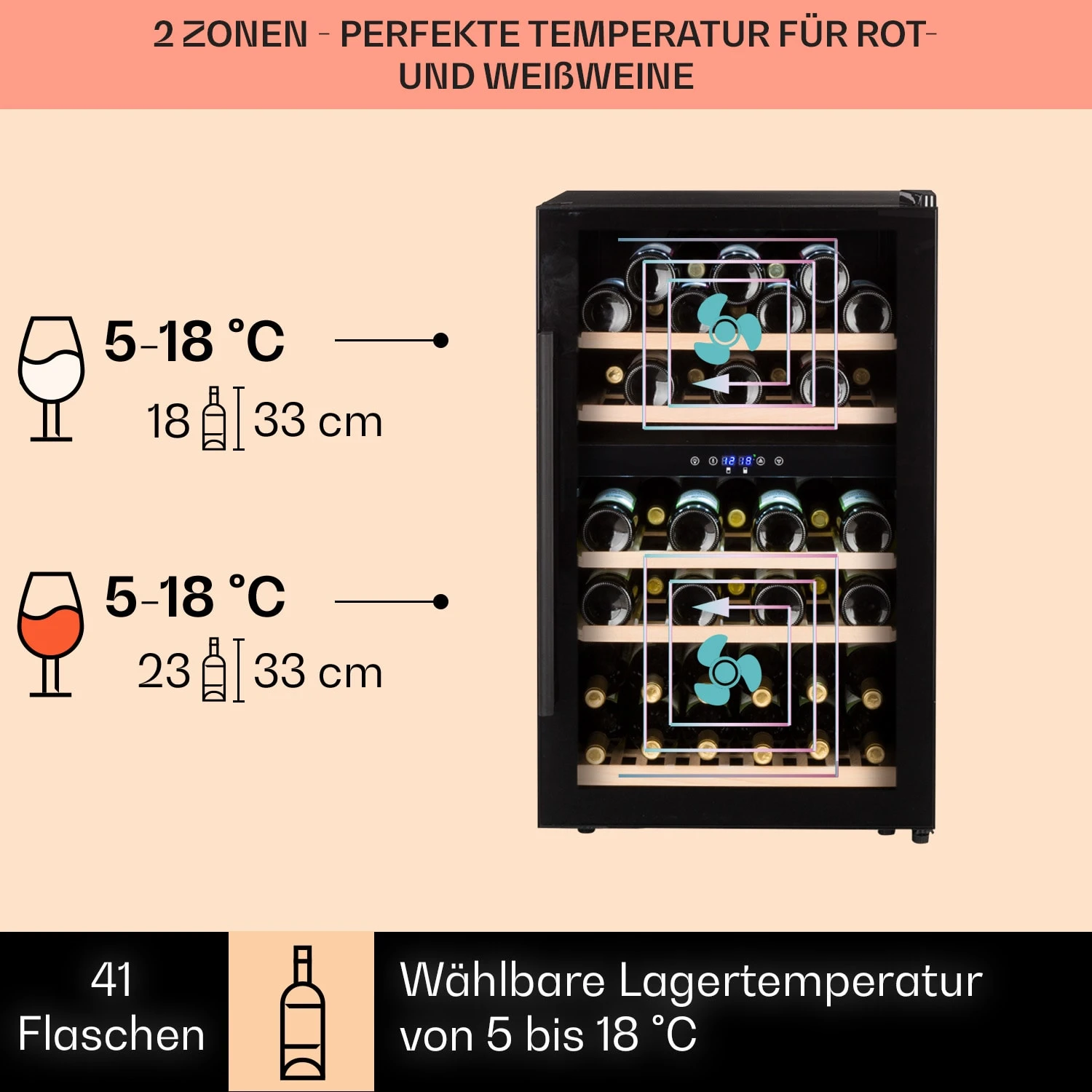 Barossa 40 Duo Weinkühlschrank 2 Zonen 41 Flaschen Glastür Touch LED 3 Barossa 40 Duo Weinkühlschrank 2 Zonen 41 Flaschen Glastür Touch LED – Bild 3