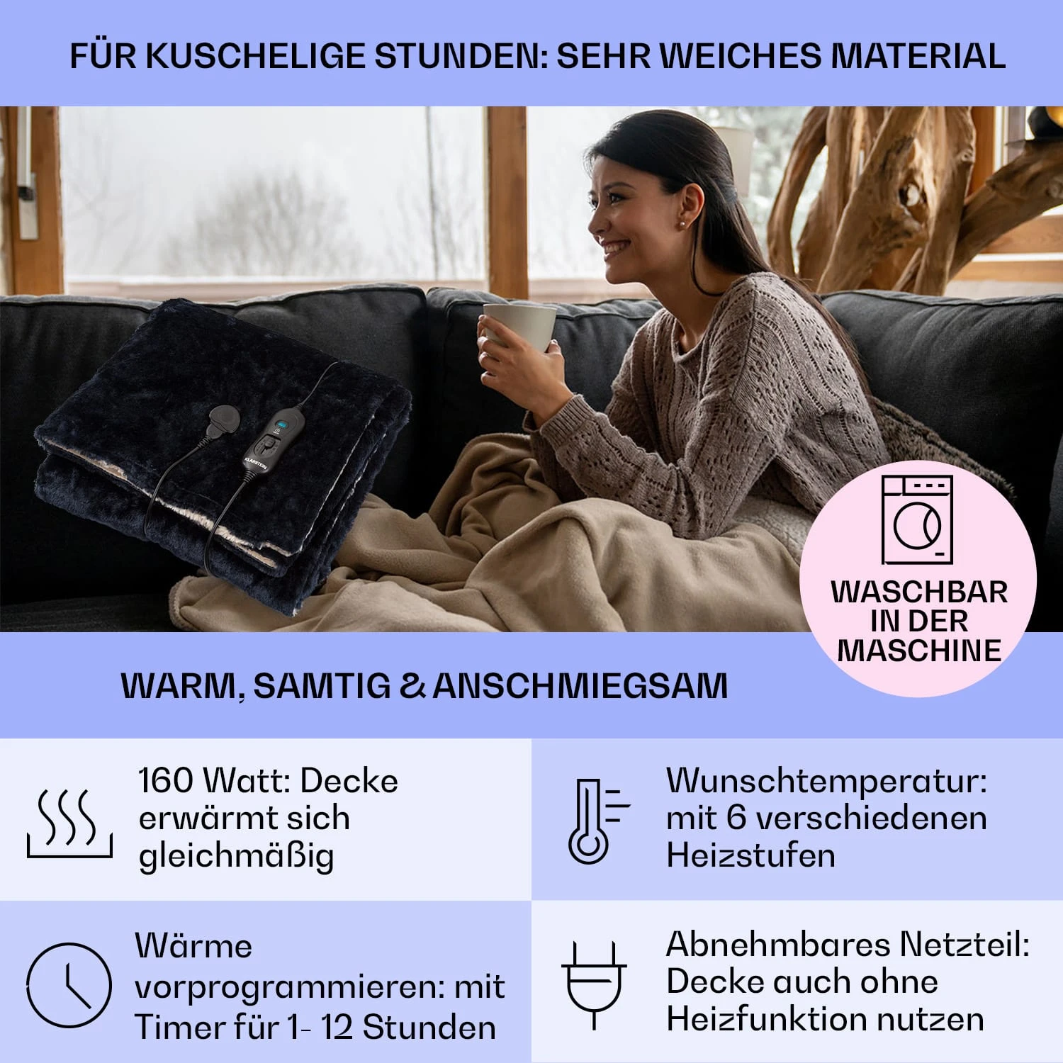 Dr. Watson SuperSoft Heizdecke 120 W 180 X 130 Cm Teddy-Plüsch 2 Dr. Watson SuperSoft Heizdecke 120 W 180 X 130 Cm Teddy-Plüsch – Bild 2