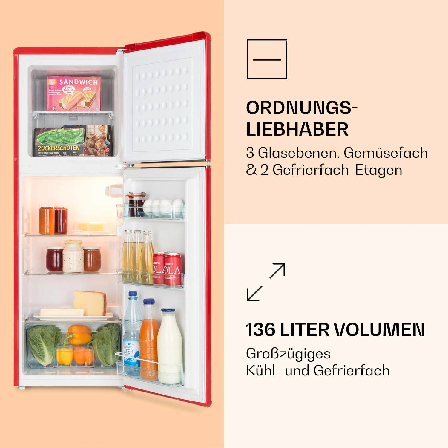 Audrey Kühl- & Gefrierkombination 97l/39l Retro-Look 2 Böden 3 Audrey Kühl- & Gefrierkombination 97l/39l Retro-Look 2 Böden – Bild 3