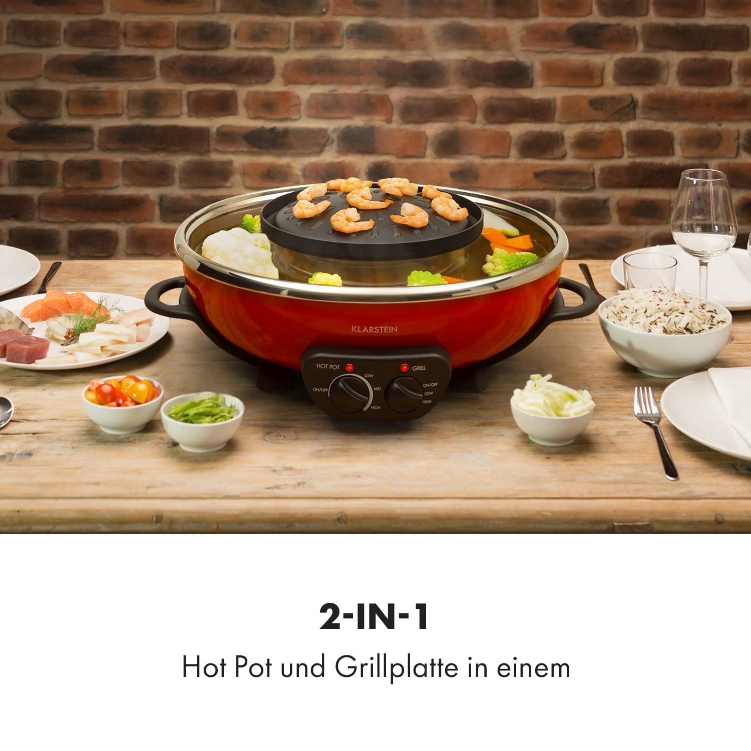 Szechuan Hot Pot Und Grillplatte 5l Vol. 1350 W, 600 W Rot 2 Szechuan Hot Pot Und Grillplatte 5l Vol. 1350 W, 600 W Rot – Bild 2