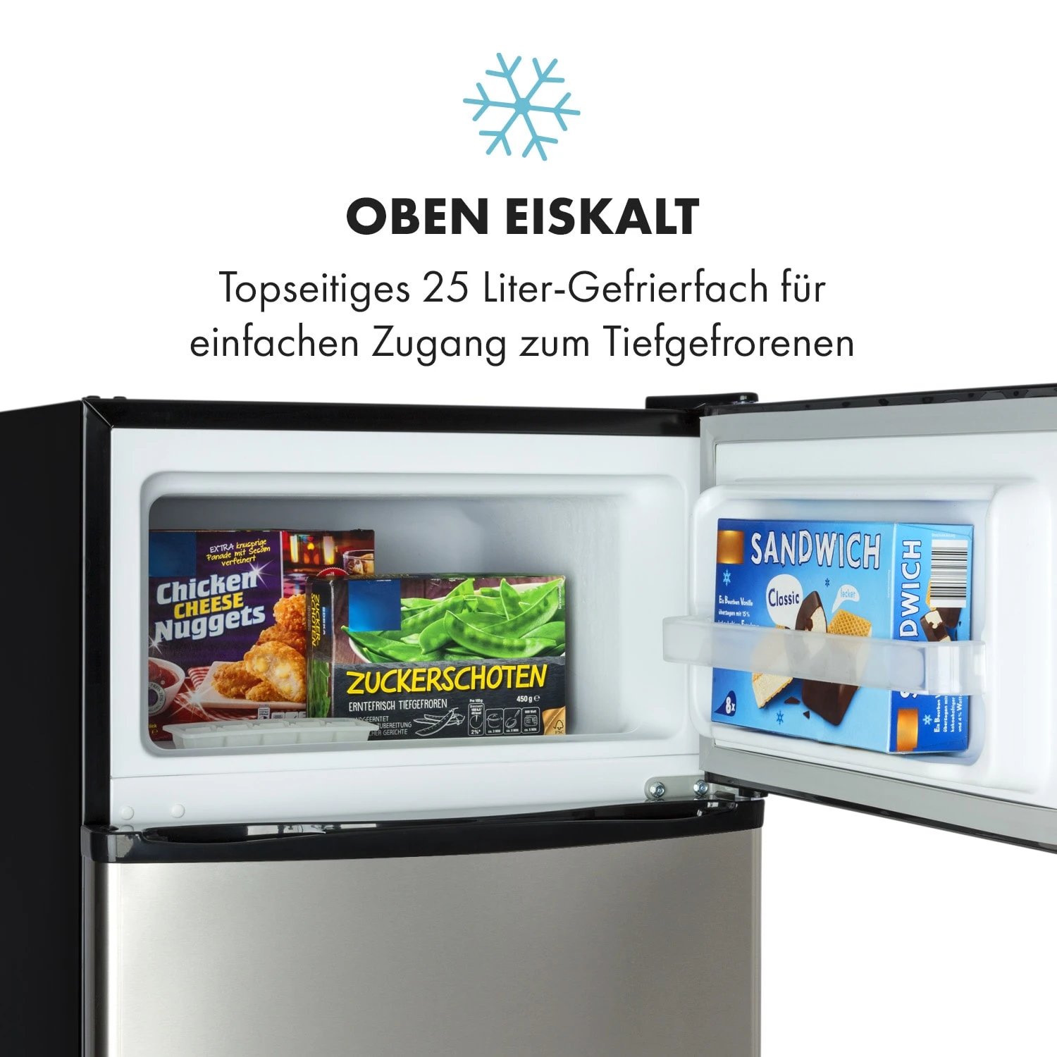 Big Daddy Cool Kühl-Gefrierkombination 61/25 Liter 2 Ebenen Edelstahl 6 Big Daddy Cool Kühl-Gefrierkombination 61/25 Liter 2 Ebenen Edelstahl – Bild 6