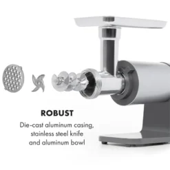 Mett Max Elektrischer Fleischwolf 600W Kupfermotor Aluminium 12 Mett Max Elektrischer Fleischwolf 600W Kupfermotor Aluminium -Haushaltsgerätegeschäft 10034244 yy 0005 logo Klarstein Mett Max elektrischer Fleischwolf grau