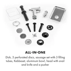 Mett Max Elektrischer Fleischwolf 600W Kupfermotor Aluminium 13 Mett Max Elektrischer Fleischwolf 600W Kupfermotor Aluminium -Haushaltsgerätegeschäft 10034244 yy 0006 logo Klarstein Mett Max elektrischer Fleischwolf grau