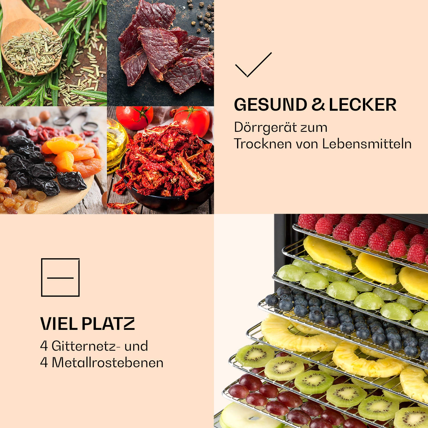 Mega Jerky Dörrautomat 650W 35-80°C LC-Touch-Display Timer 8 Ebenen 4 Mega Jerky Dörrautomat 650W 35-80°C LC-Touch-Display Timer 8 Ebenen – Bild 4