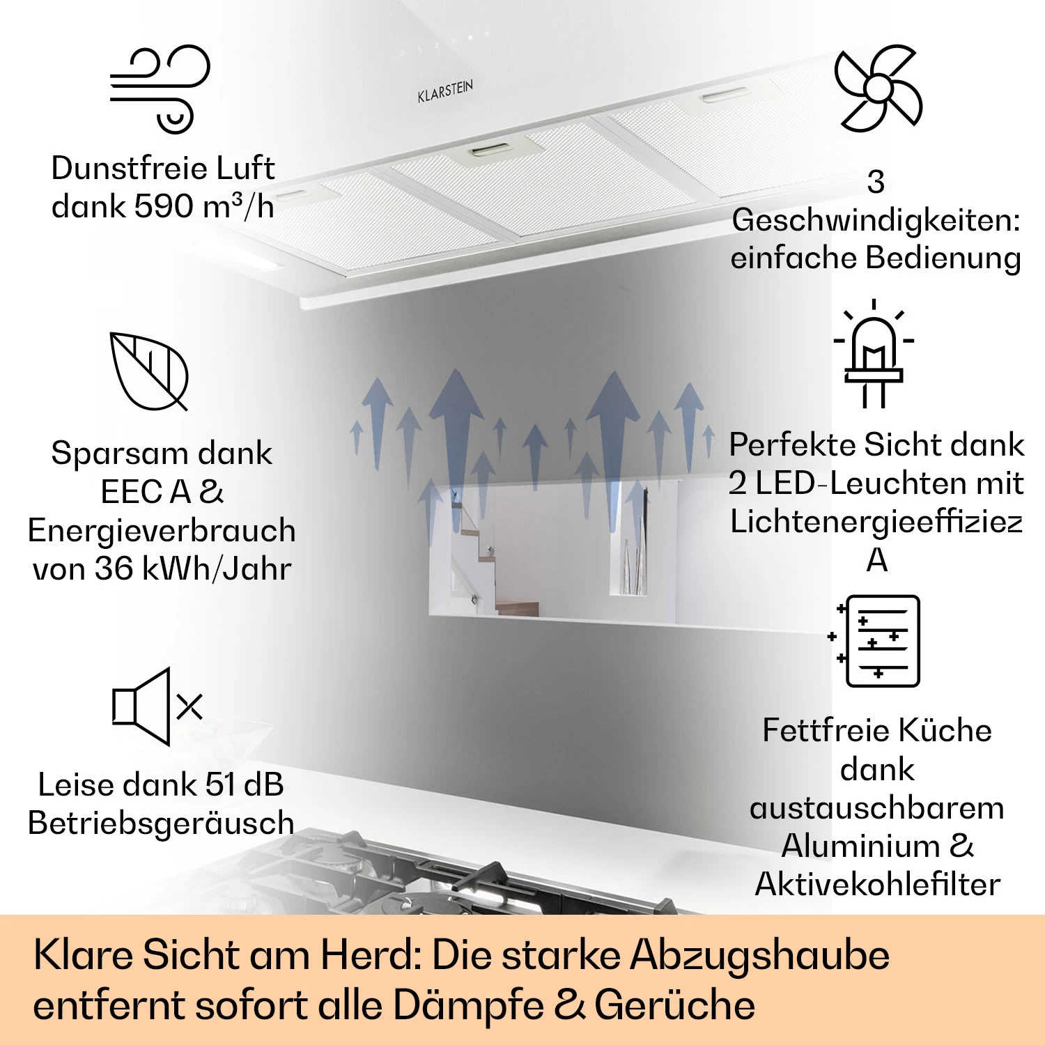 Kronleuchter XL Inselabzugshaube 90cm Umluft 590m³/h LED Touch Weiß 2 Kronleuchter XL Inselabzugshaube 90cm Umluft 590m³/h LED Touch Weiß – Bild 2