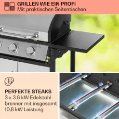 Tomahawk Gasgrill 3 X 3,6 KW Brenner 60 X 43,5 Cm Grill Edelstahl -Haushaltsgerätegeschäft 10034711 de 0003 usp