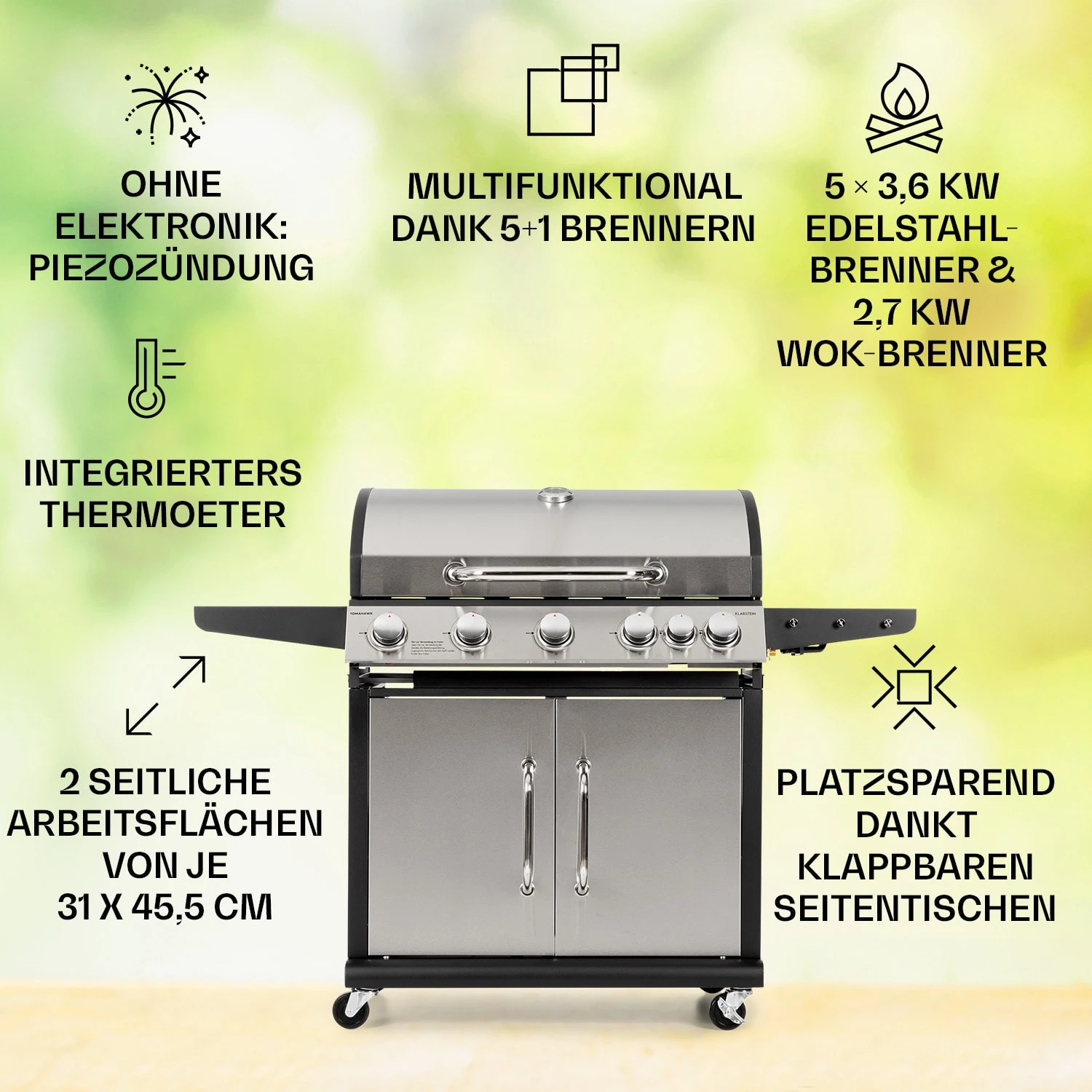 Tomahawk Gasgrill 5x3,6 KW + 2,7 KW Brenner 80x43,5 Cm Grill Edelstahl 2 Tomahawk Gasgrill 5x3,6 KW + 2,7 KW Brenner 80x43,5 Cm Grill Edelstahl – Bild 2