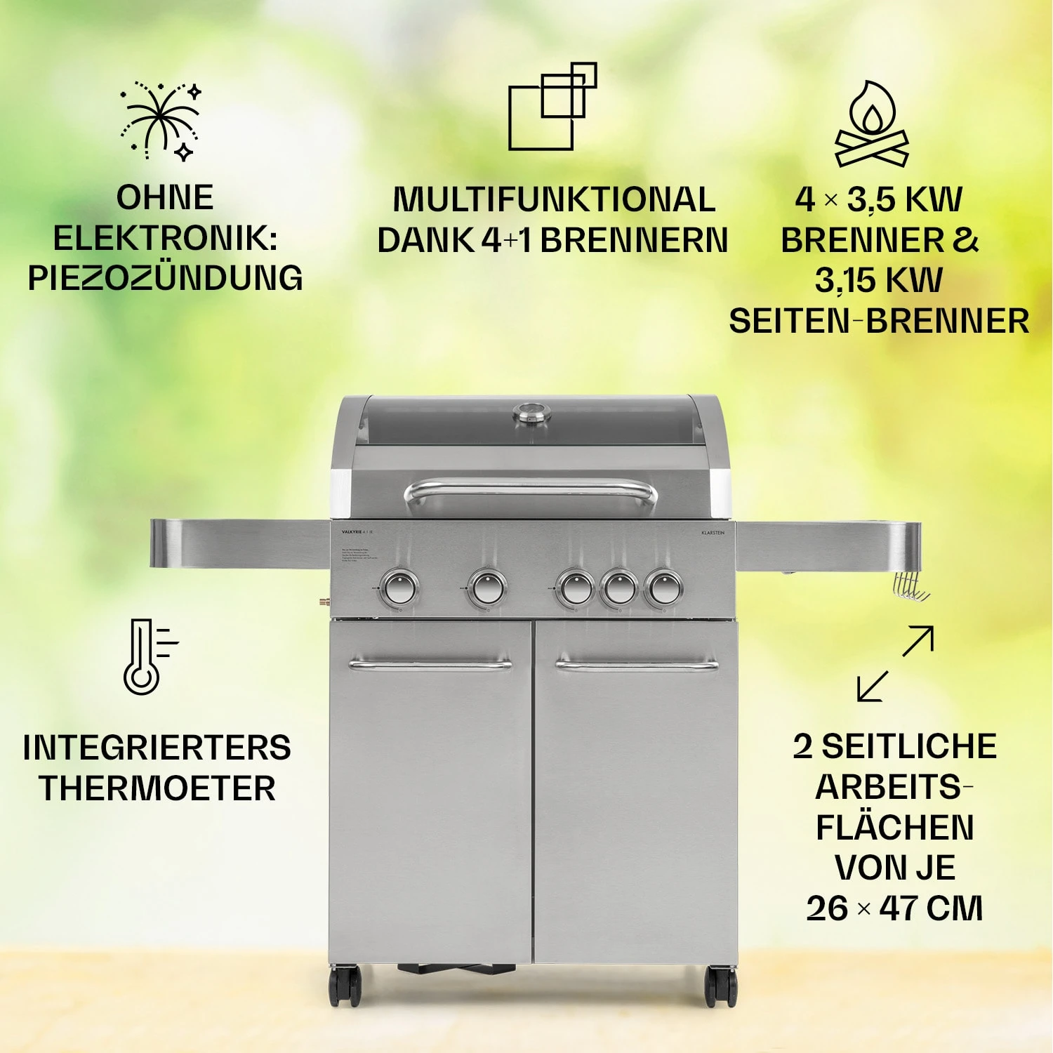 Valkyrie Gasgrill 4x3,5 KW + 3,15 KW Brenner 74x44 Cm Grill Edelstahl 2 Valkyrie Gasgrill 4x3,5 KW + 3,15 KW Brenner 74x44 Cm Grill Edelstahl – Bild 2
