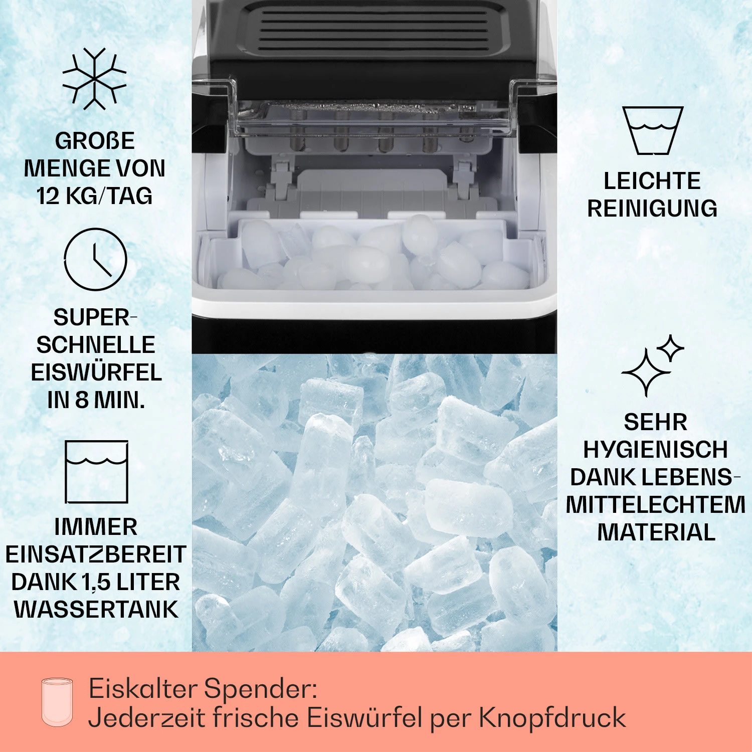 Chillout Eiswürfelmaschine Bulleteis 12kg/24h Wassertank: 1,5 L 2 Chillout Eiswürfelmaschine Bulleteis 12kg/24h Wassertank: 1,5 L – Bild 2