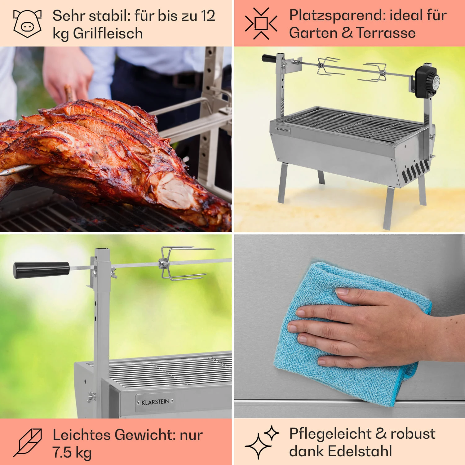 Sauenland Mini Rotisserie-Grill Drehspieß 4W 12kg Max. Edelstahl 5 Sauenland Mini Rotisserie-Grill Drehspieß 4W 12kg Max. Edelstahl – Bild 5