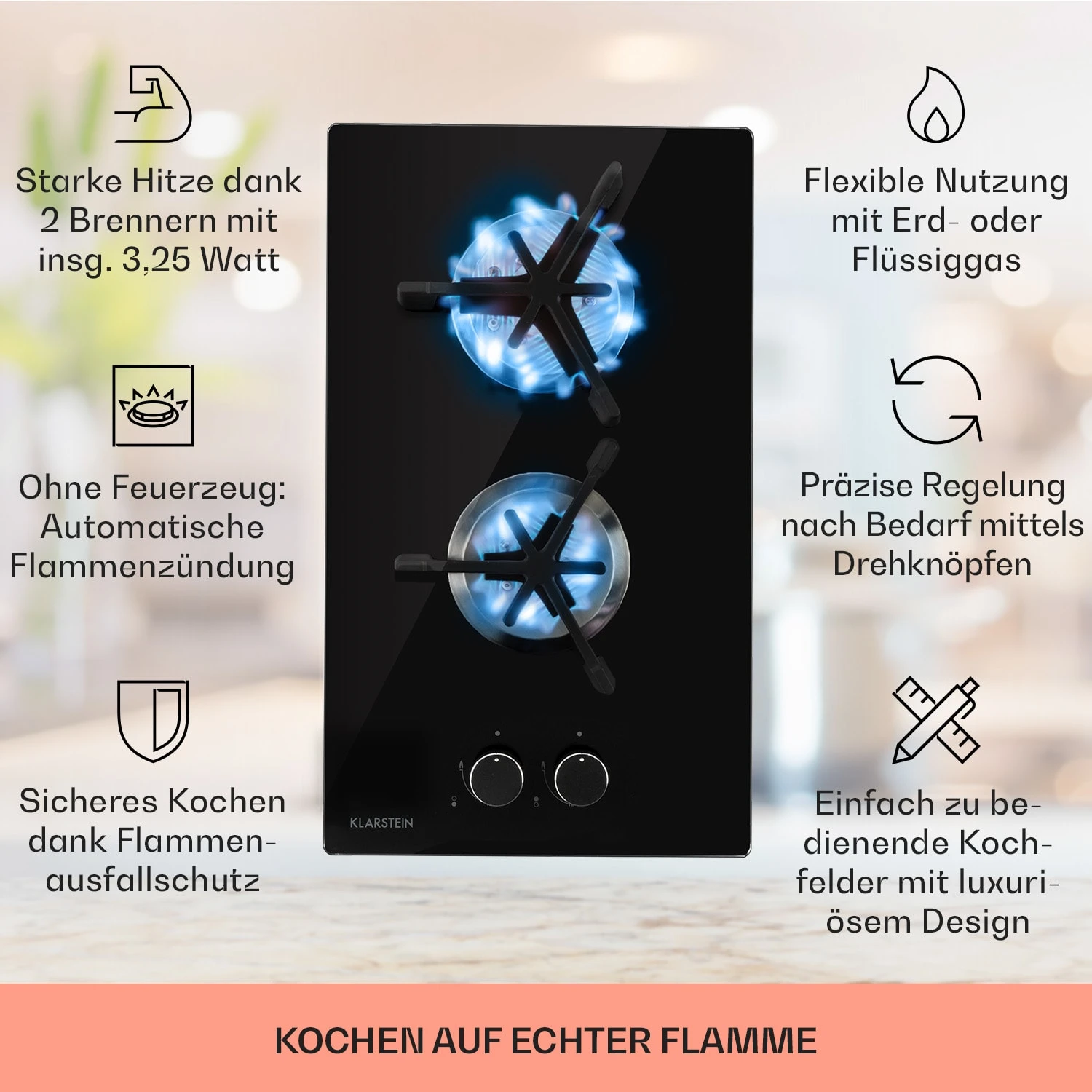 Trifecta Domino Gaskochfeld 2-flammig Triangle-Brenner Glaskeramik 2 Trifecta Domino Gaskochfeld 2-flammig Triangle-Brenner Glaskeramik – Bild 2