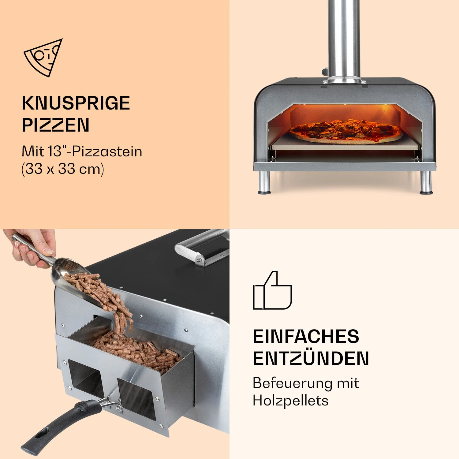 Diavolo Pizza-Pelletofen Inkl. Pizzastein Thermometer Edelstahl 3 Diavolo Pizza-Pelletofen Inkl. Pizzastein Thermometer Edelstahl – Bild 3