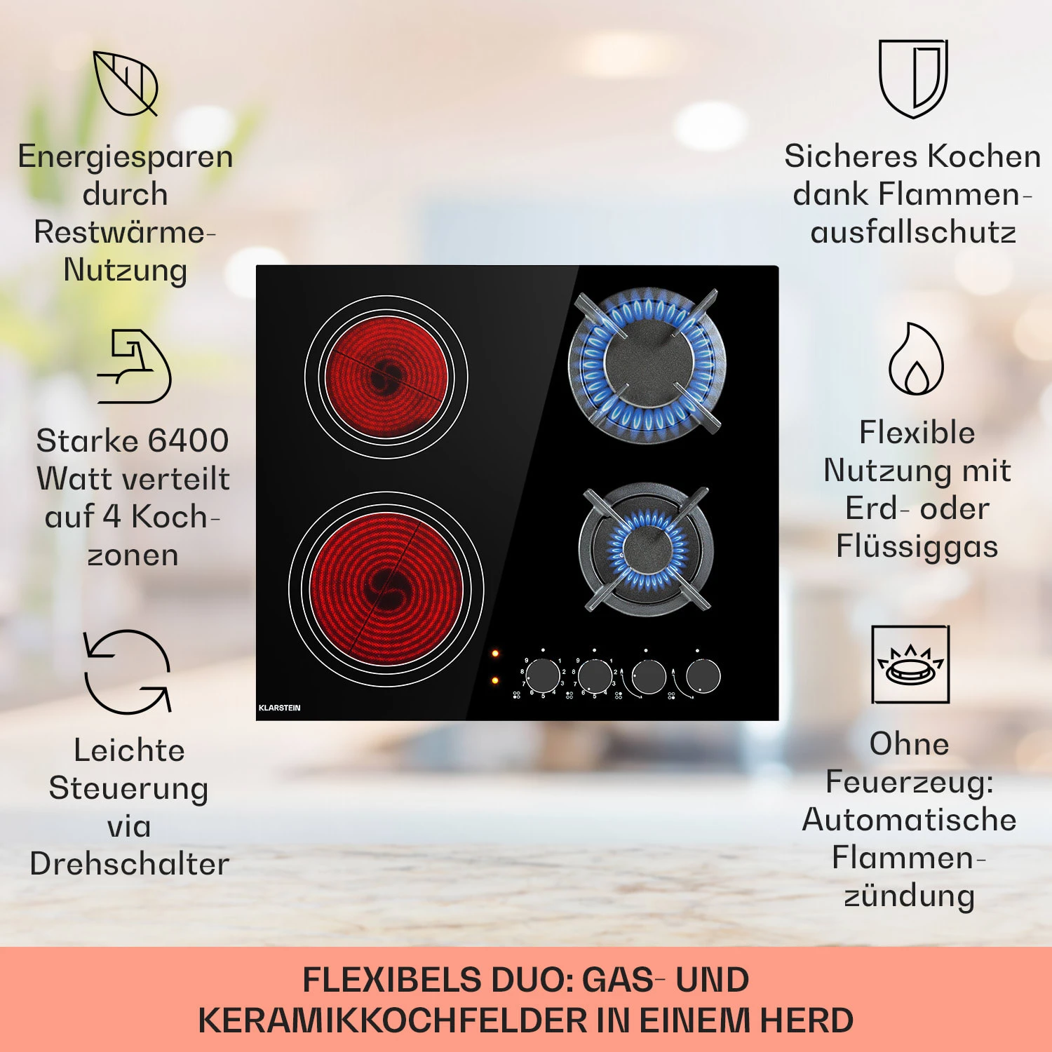 MultiChef 4 Kombi-Gaskochfeld Gas/Glaskeramik 4 Zonen 2 MultiChef 4 Kombi-Gaskochfeld Gas/Glaskeramik 4 Zonen – Bild 2