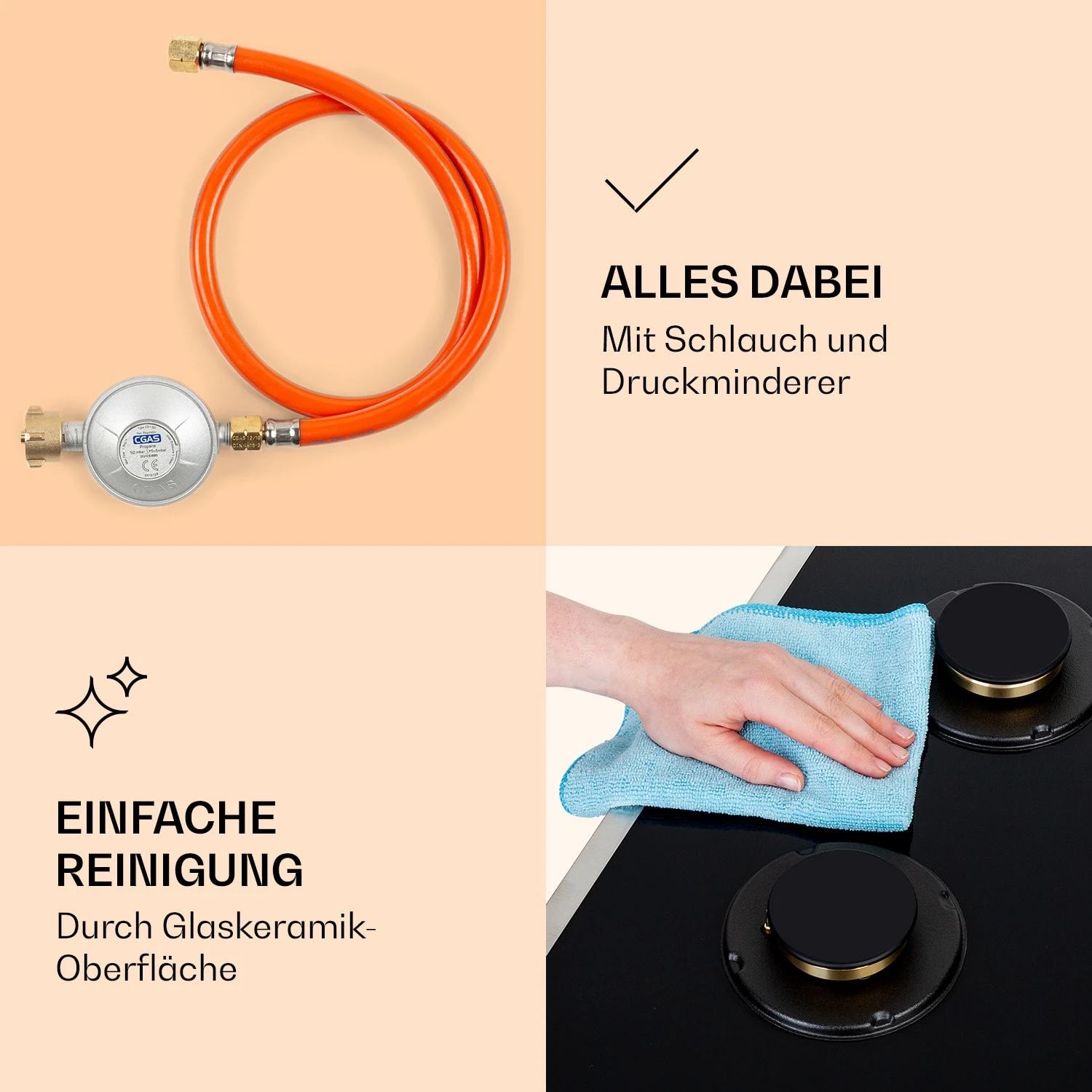 Goldflame Domino 4 Prime Gaskochfeld 4-flammig Messing-Brenner Glaskeramik 6 Goldflame Domino 4 Prime Gaskochfeld 4-flammig Messing-Brenner Glaskeramik – Bild 6