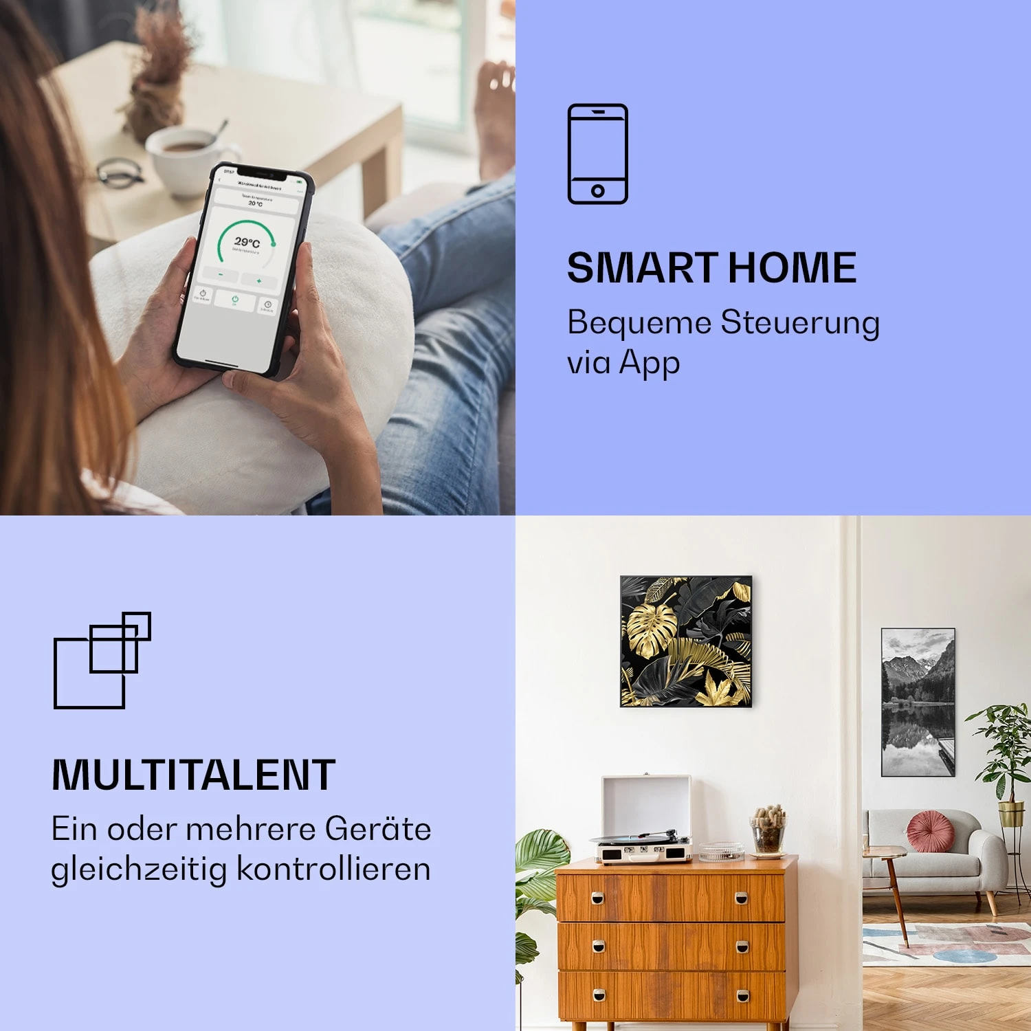 Wonderwall Air Art Smart Infrarotheizung Schwarze Blume 60x60cm 350W 2 Wonderwall Air Art Smart Infrarotheizung Schwarze Blume 60x60cm 350W – Bild 2