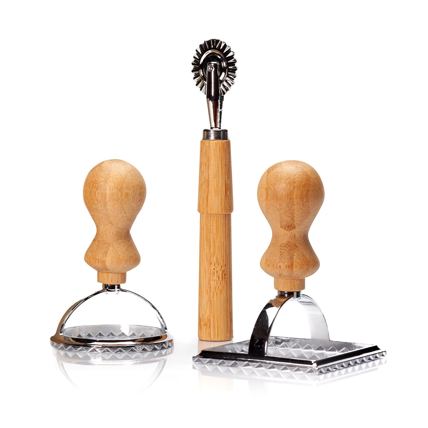 Ravioli Ausstecher 3er Set 2 Größen Rund & Eckig Teigrad Metall Bambus 1 Ravioli Ausstecher 3er Set 2 Größen Rund & Eckig Teigrad Metall Bambus