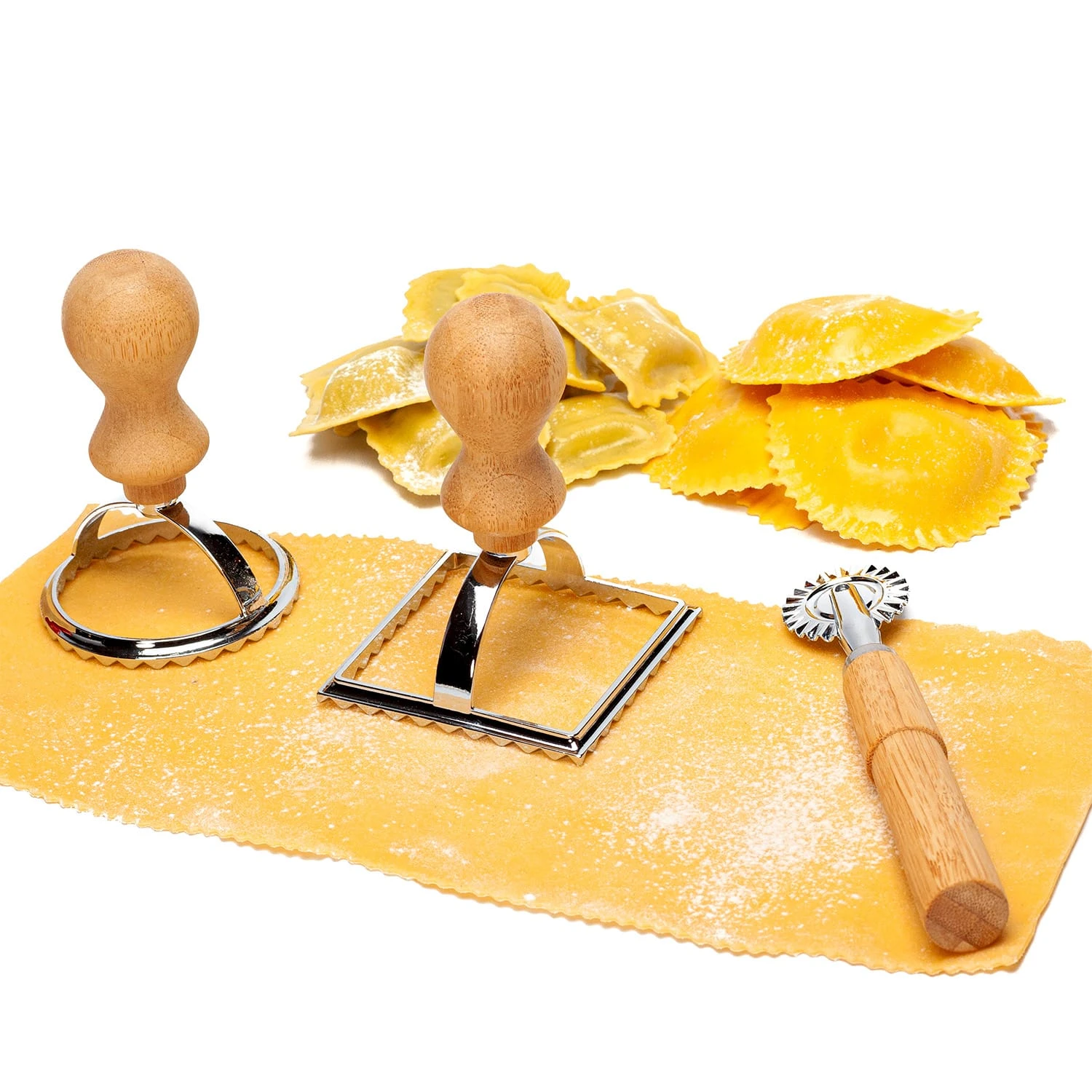 Ravioli Ausstecher 3er Set 2 Größen Rund & Eckig Teigrad Metall Bambus 4 Ravioli Ausstecher 3er Set 2 Größen Rund & Eckig Teigrad Metall Bambus – Bild 4