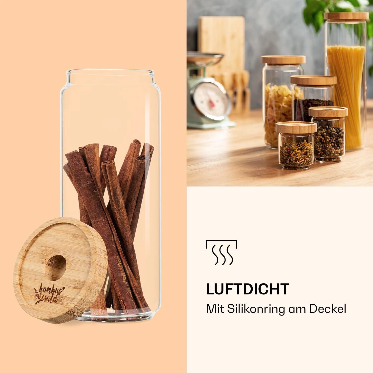Stapelglas Mit Bambusdeckel 800 Ml Stapelbar Luftdicht 5 Stapelglas Mit Bambusdeckel 800 Ml Stapelbar Luftdicht – Bild 5