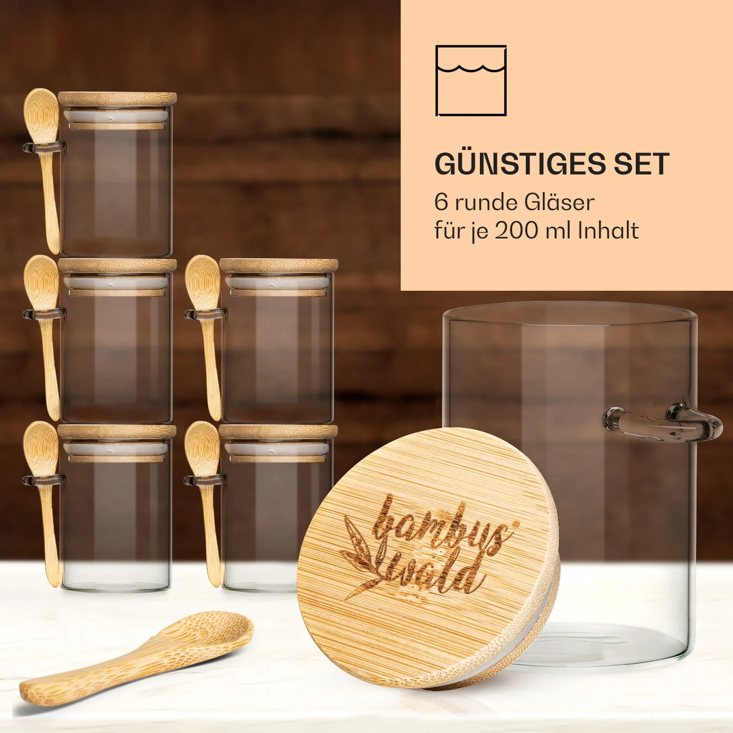 Gewürzgläser Mit Bambuslöffel 6 Stück Je 200 Ml Luftdicht 4 Gewürzgläser Mit Bambuslöffel 6 Stück Je 200 Ml Luftdicht – Bild 4
