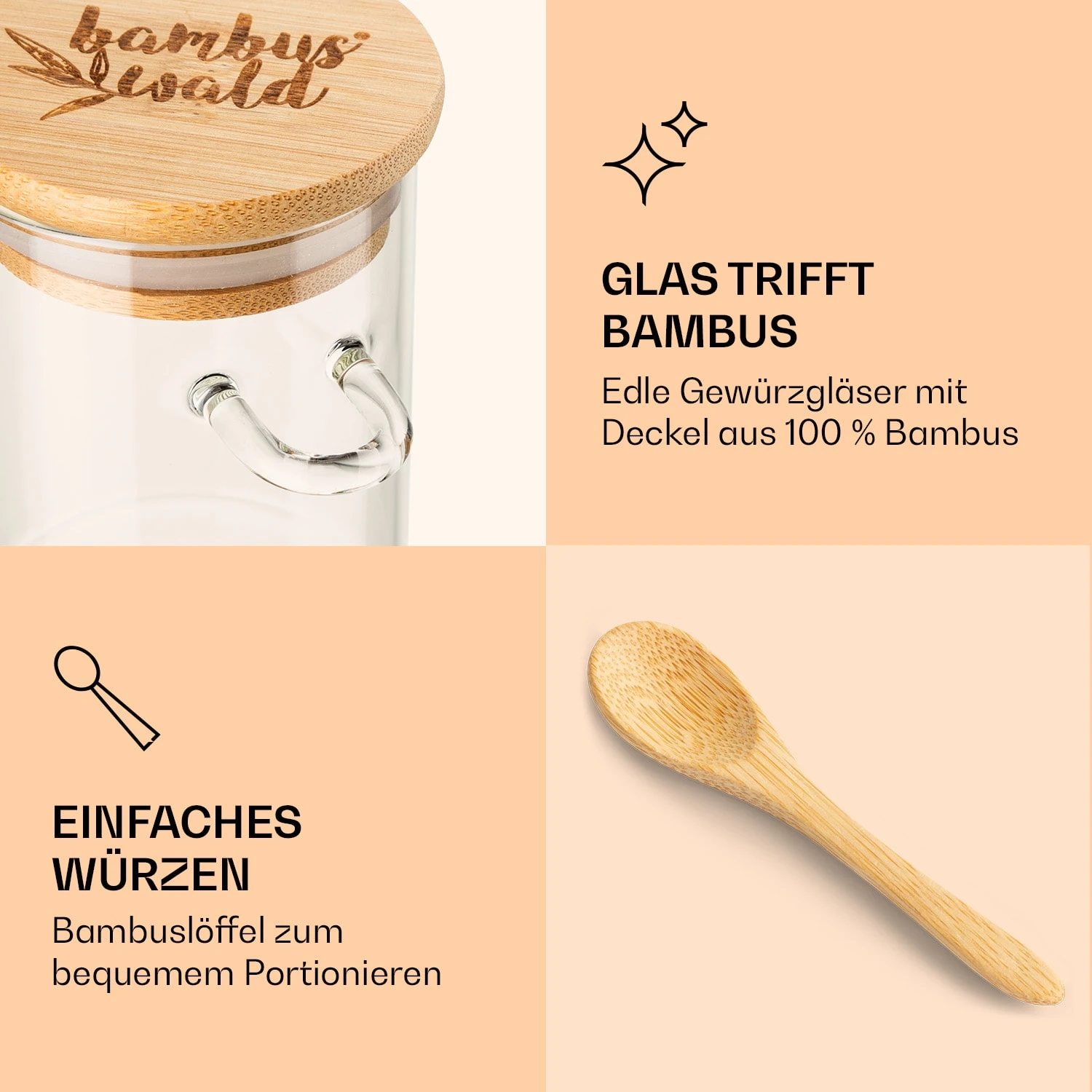 Gewürzgläser Mit Bambuslöffel 6 Stück Je 200 Ml Luftdicht 5 Gewürzgläser Mit Bambuslöffel 6 Stück Je 200 Ml Luftdicht – Bild 5