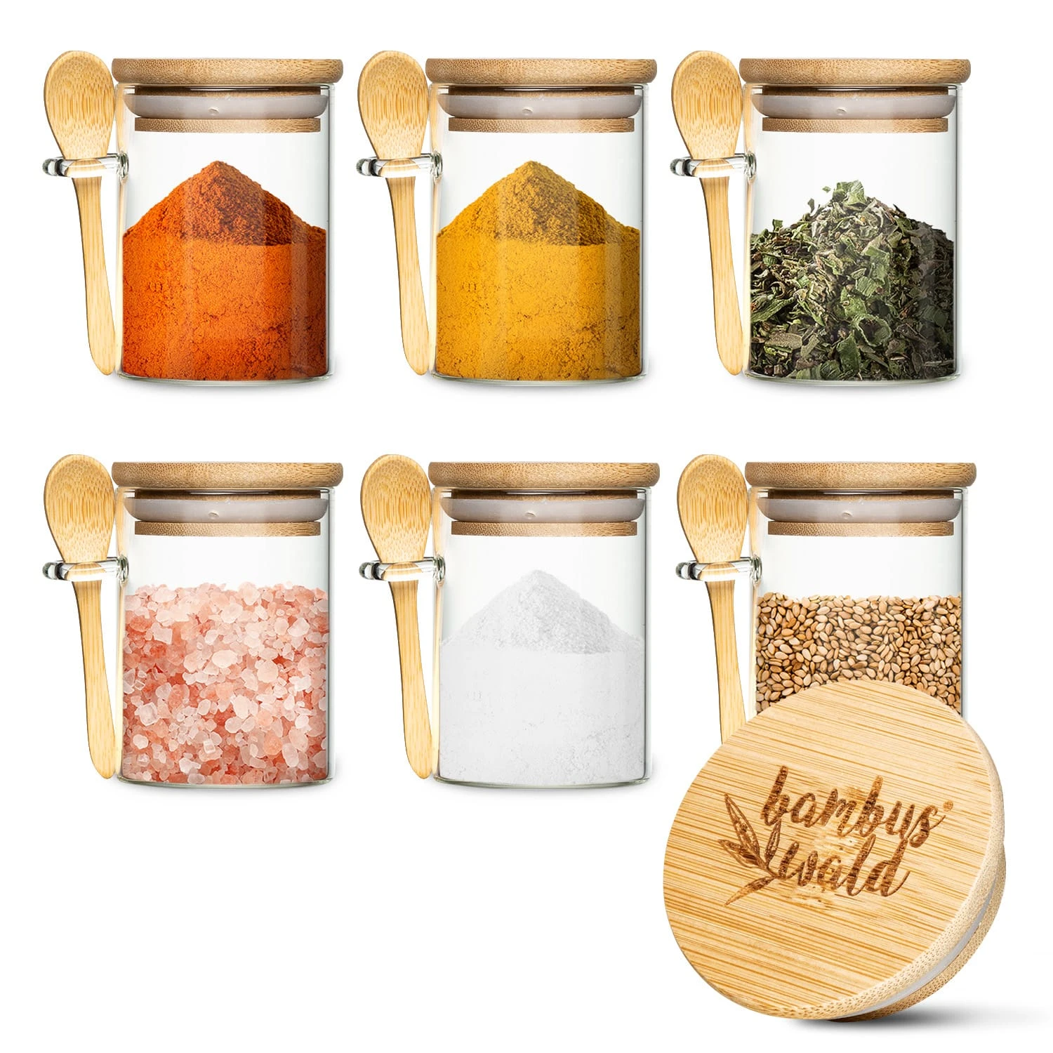 Gewürzgläser Mit Bambuslöffel 6 Stück Je 200 Ml Luftdicht 1 Gewürzgläser Mit Bambuslöffel 6 Stück Je 200 Ml Luftdicht