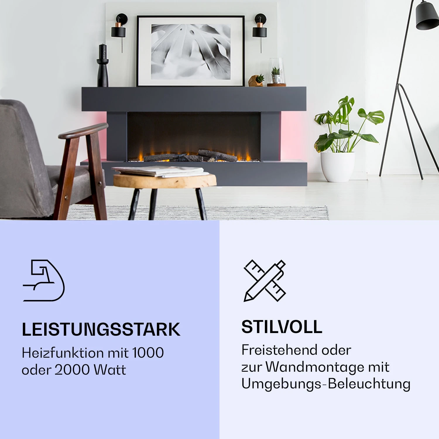 Studio Light & Fire 1 Smart Kamin 1000/2000W MDF WiFi-Steuerung 3 Studio Light & Fire 1 Smart Kamin 1000/2000W MDF WiFi-Steuerung – Bild 3