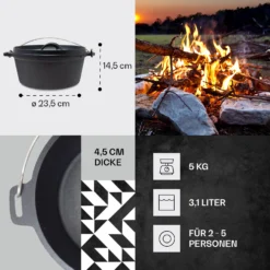 Galloway Dutch Oven 4.5 BBQ-Topf Gusseisen Größe S / 4.5 Qt -Haushaltsgerätegeschäft 10038580 de 0004 usp