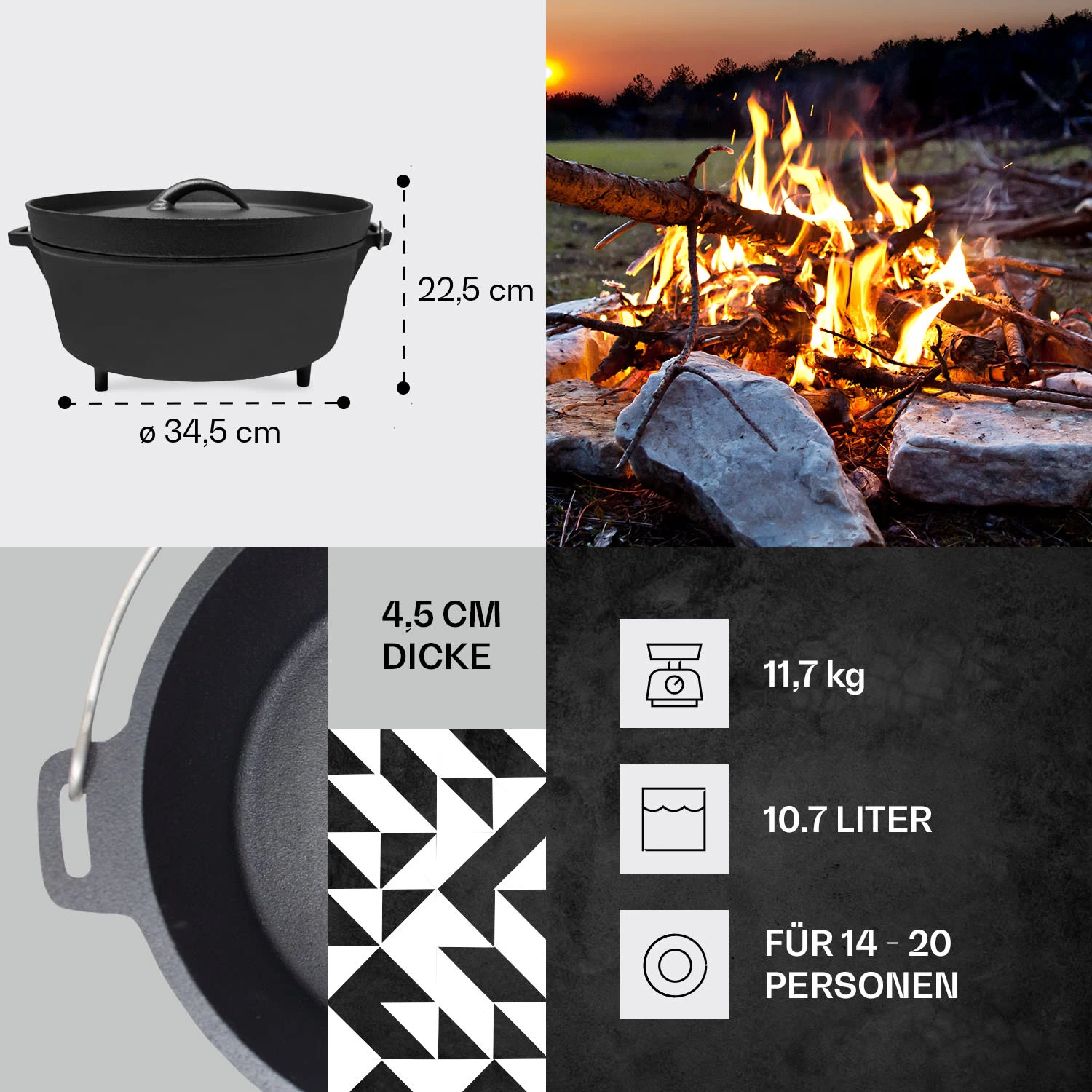 Galloway Dutch Oven 12.0 BBQ-Topf Gusseisen Standfüße Größe XL / 12 Qt 4 Galloway Dutch Oven 12.0 BBQ-Topf Gusseisen Standfüße Größe XL / 12 Qt – Bild 4