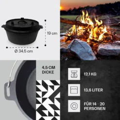 Guernsey Premium Dutch Oven 12.0 BBQ-Topf Gusseisen Voreingebrannt Größe XL / 12 Qt -Haushaltsgerätegeschäft 10038640 de 0004 usp
