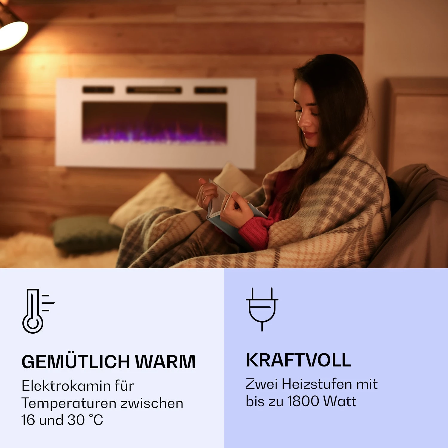 Galeras Elektrischer Wand- Und Einbaukamin 1800 W LED 3 Farben Timer 2 Galeras Elektrischer Wand- Und Einbaukamin 1800 W LED 3 Farben Timer – Bild 2