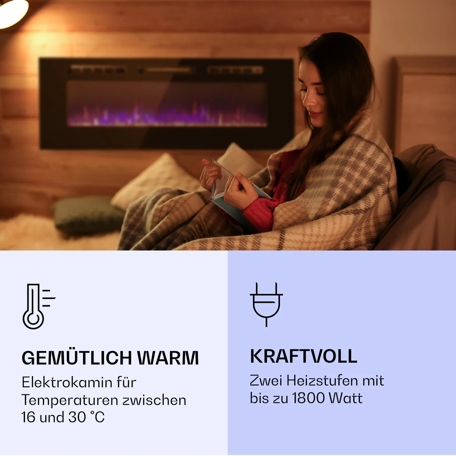 Galeras Elektrischer Wand- Und Einbaukamin 1800 W LED 3 Farben Timer 2 Galeras Elektrischer Wand- Und Einbaukamin 1800 W LED 3 Farben Timer – Bild 2