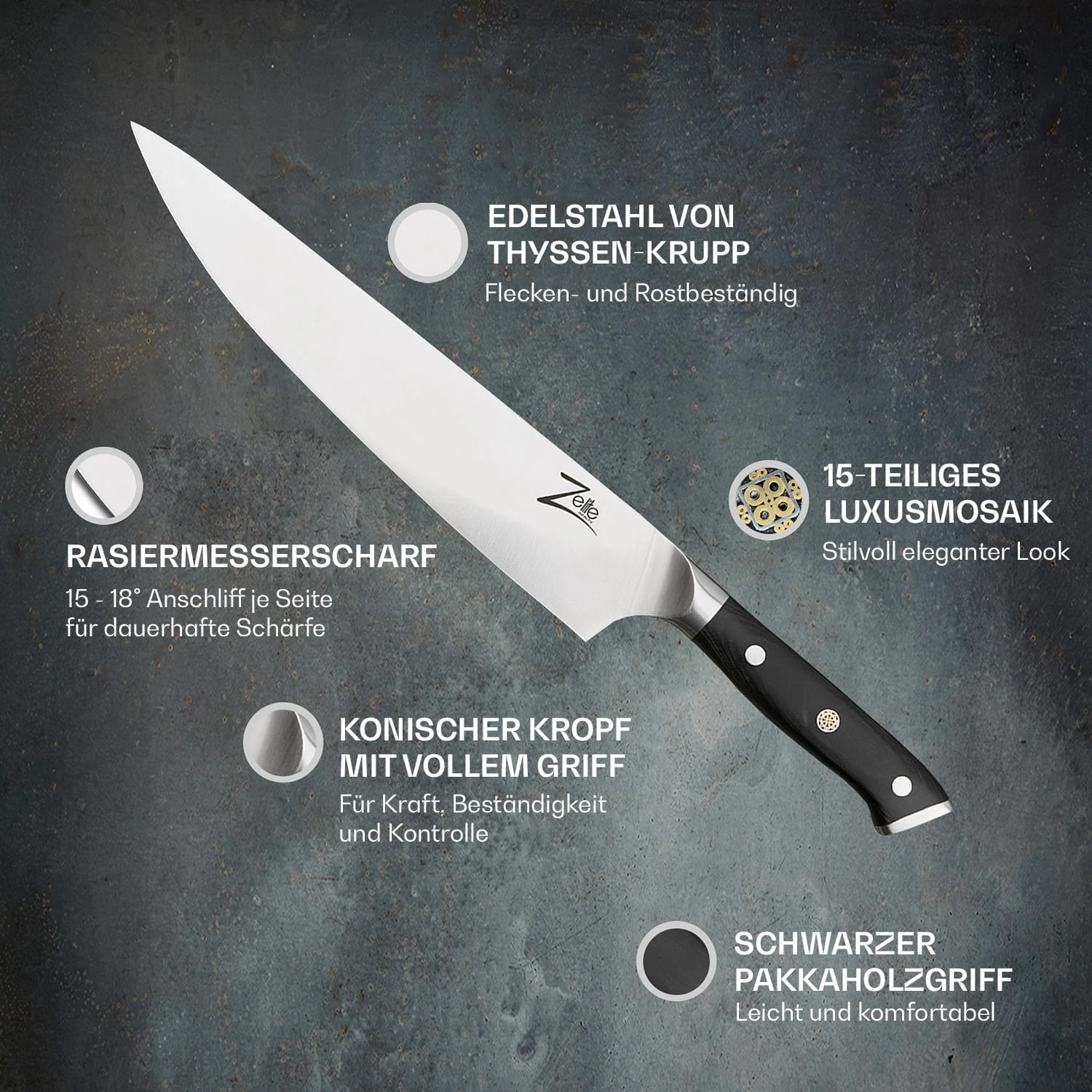 Alpha-Royal German 10" Kochmesser 56 HCR Edelstahl 2 Alpha-Royal German 10" Kochmesser 56 HCR Edelstahl – Bild 2