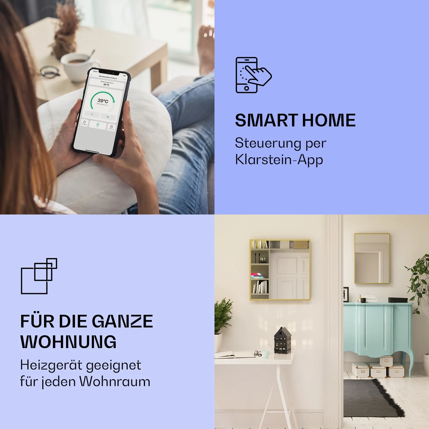 La Palma 750 Smart 2-in-1 Heizgerät Infrarot Konvektor 85x60cm 750W Spiegelfront 2 La Palma 750 Smart 2-in-1 Heizgerät Infrarot Konvektor 85x60cm 750W Spiegelfront – Bild 2