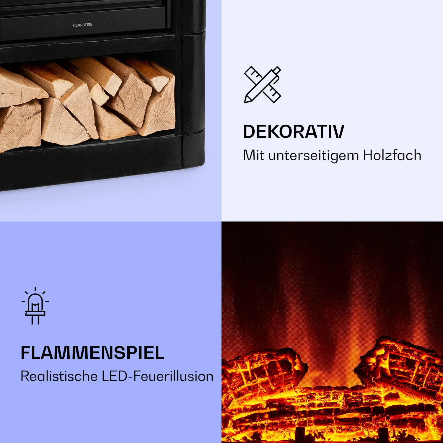Dukono Elektrokamin 1800 W LED-Flammen Heizlüfter Timer Holzfach 3 Dukono Elektrokamin 1800 W LED-Flammen Heizlüfter Timer Holzfach – Bild 3