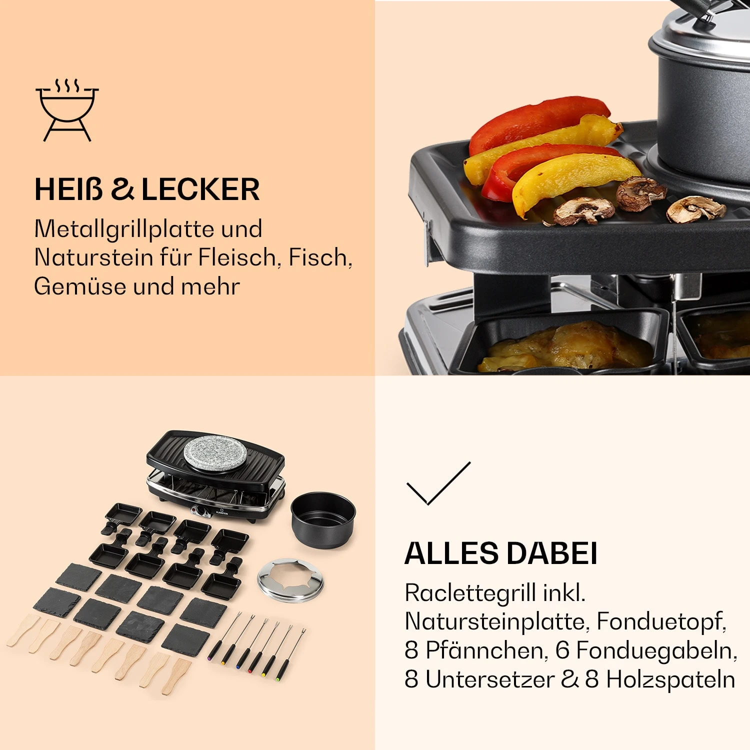 Entrecote 2-in-1 Raclette-Grill & Fondue Naturstein 1100W 8 Personen 5 Entrecote 2-in-1 Raclette-Grill & Fondue Naturstein 1100W 8 Personen – Bild 5